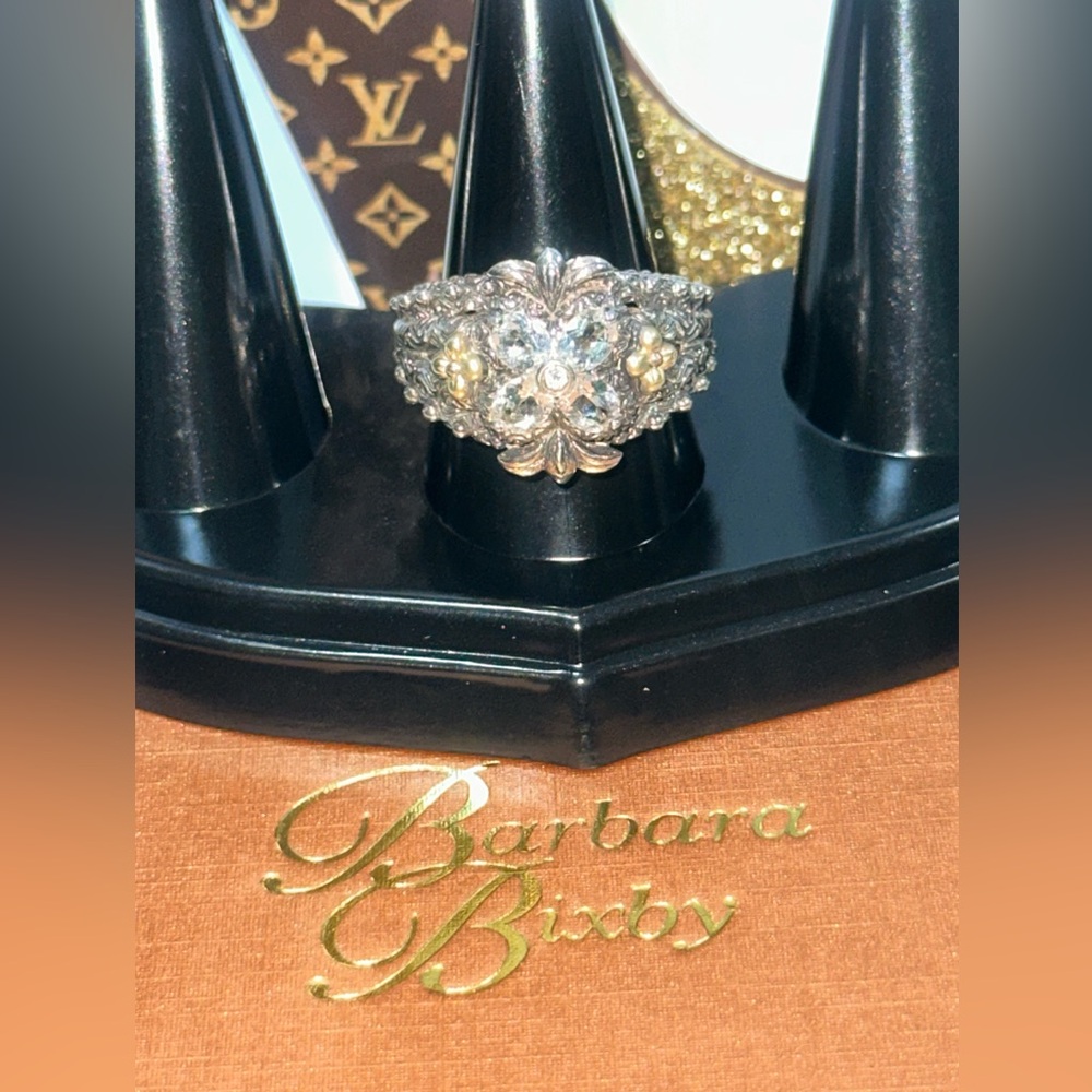 Barbara Bixby EUC 18k Sterling Silver White Topaz Ring